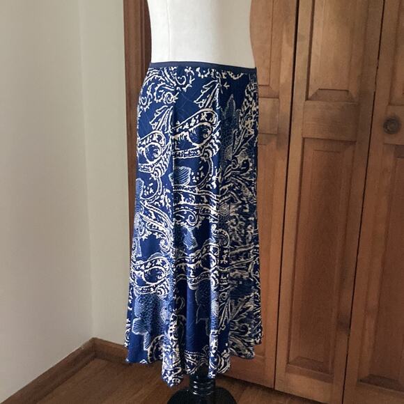 Snoskins Blue & Cream Stretch Pull On Midi Skirt, Size S - Picture 2 of 7